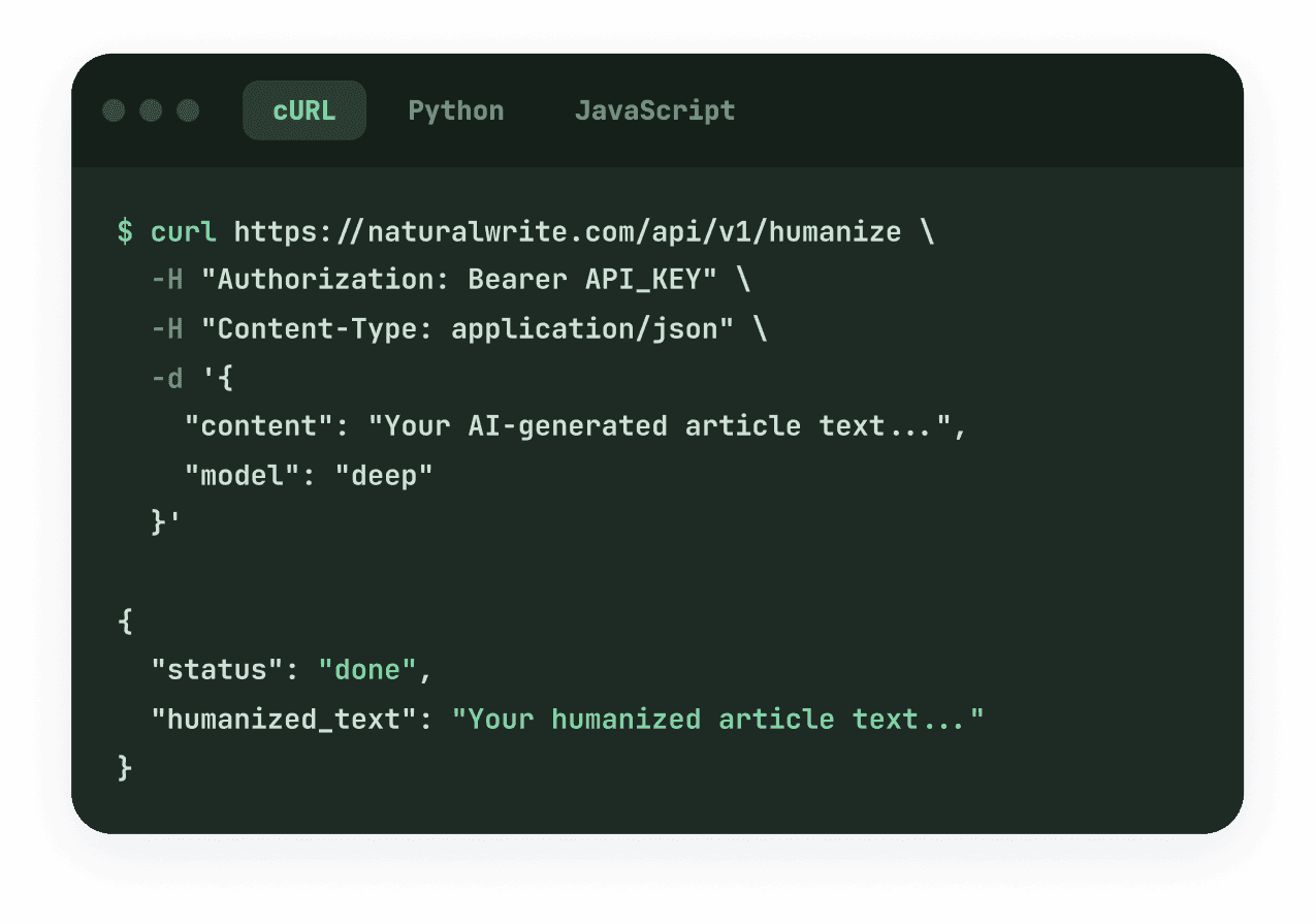 API request and JSON response
